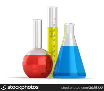 3d render of glass flask with liquid substances