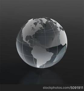 3d render of globe made of glass on black background