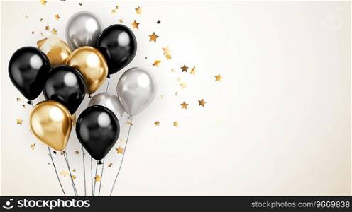 3D Render of Gold and Black Balloons on a white Background, empty space Ai generated. Ai generated