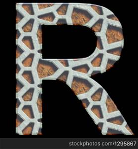 3D render of grate and textured alphabet capital letter . 3D render of grate alphabet letter