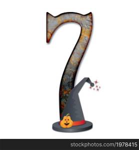 3D render of halloween number with wizard hat embellished with pumpkin. 3D render of halloween numer with hat