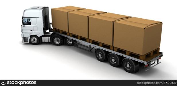 3D Render of HGV Truck Shipping Cardboard Boxes