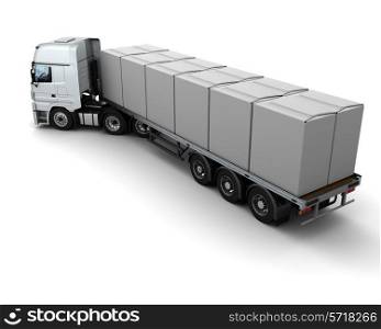 3D Render of HGV Truck Shipping White Boxes