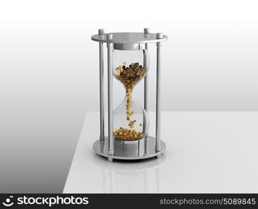 3D render of hourglass with golden coins