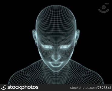 3D Render of human head and face as wire mesh for use in illustration and design