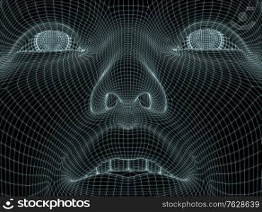 3D Render of human head in wire mesh for use in illustrations on technology, education and computer science