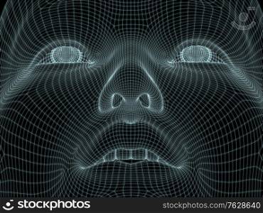 3D Render of human head in wire mesh for use in illustrations on technology, education and computer science