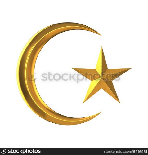 3d render of Islamic gold star and crescent symbol