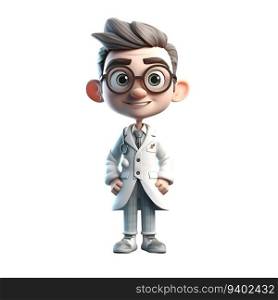 3D Render of Little Boy with glasses and lab coat with white background