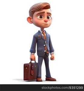 3D Render of Little Businessman with briefcase on white background