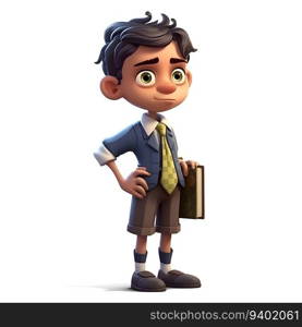 3D Render of Little Businessman with briefcase on white background