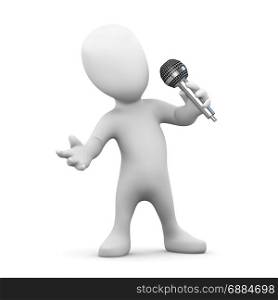 3d render of little person singing into a microphone