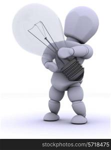 3D render of man with light bulb