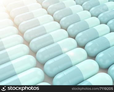 3d render of medical pills in row