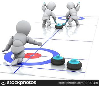 3D render of men curling