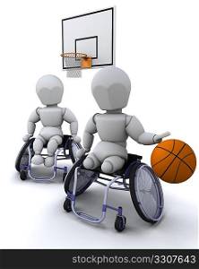 3D render of men in wheelchairs playing basket ball