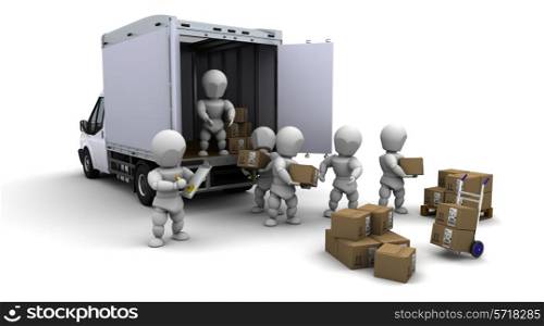 3D Render of men packing boxes for shipment