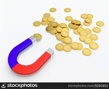 3D render of money magnet with golden coins