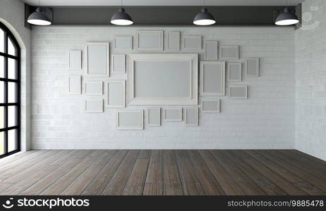 3D Render of picture frames inempty room