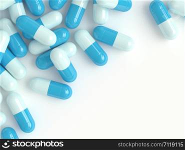 3d render of pills over white background with place for text