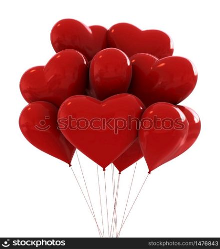 3d render of red colours party baloons heart shaped