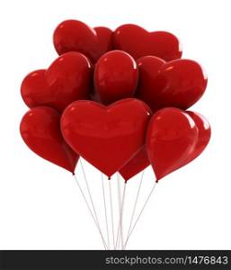 3d render of red colours party baloons heart shaped