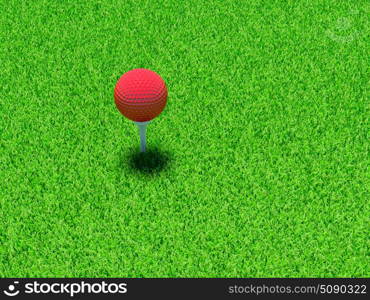 3d render of red golf ball on green lawn