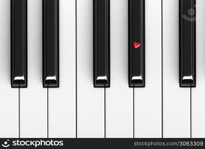 3d render of red heart over piano keys