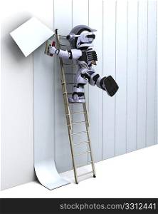 3D render of robot decorating a wall