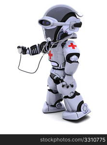 3D render of robot doctor with stethoscope