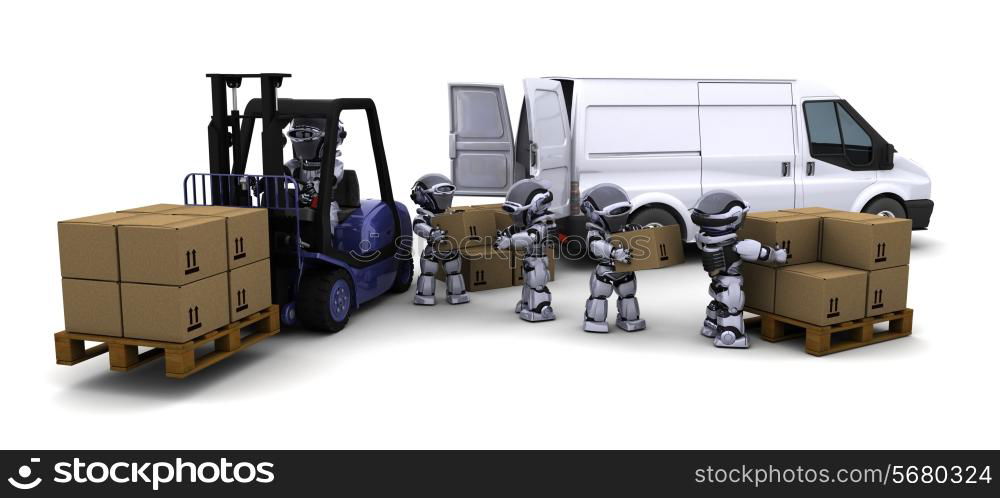 3D Render of Robot Driving a Lift Truck