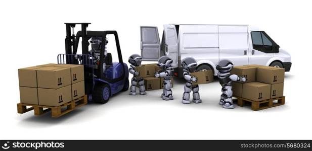 3D Render of Robot Driving a Lift Truck