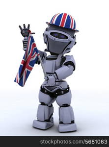 3D render of Robot in Union Jack Hat with Flag