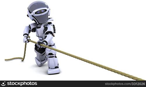 3D Render of robot pulling on a rope