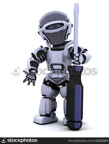 3D render of robot with a screwdriver