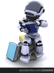 3D Render of robot with books