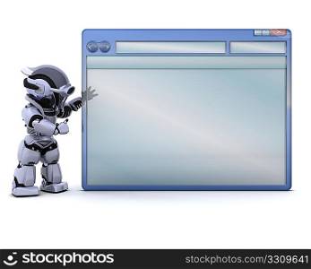 3D render of robot with empty computer window