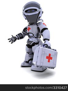 3D render of robot with first aid kit