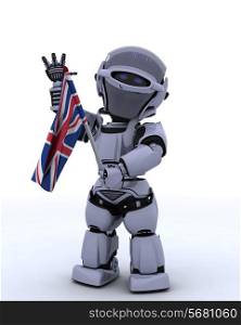 3D render of Robot with Union Jack Flag