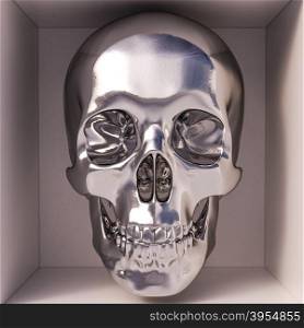 3d render of skull in box. Front view