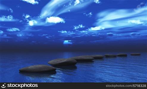 3D render of stepping stones across an ocean