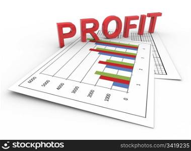 3d render of text profit on financial reports