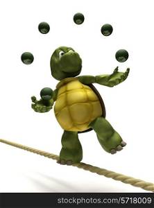 3D Render of Tortoise juggling on a tight rope