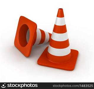 3d render of traffic cones over white background