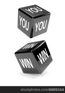 "3d render of two dice with the words "You" and "Win""