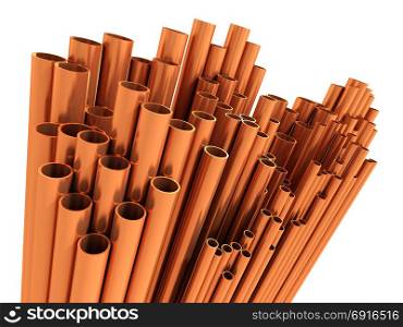3d render of various sizes of copper pipes