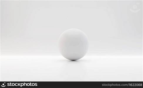 3d render of white concrete sphere against white wall