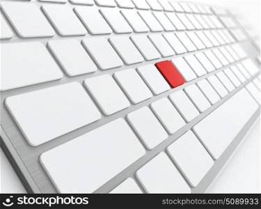 3D render of white keyboard with red button isolated on white background