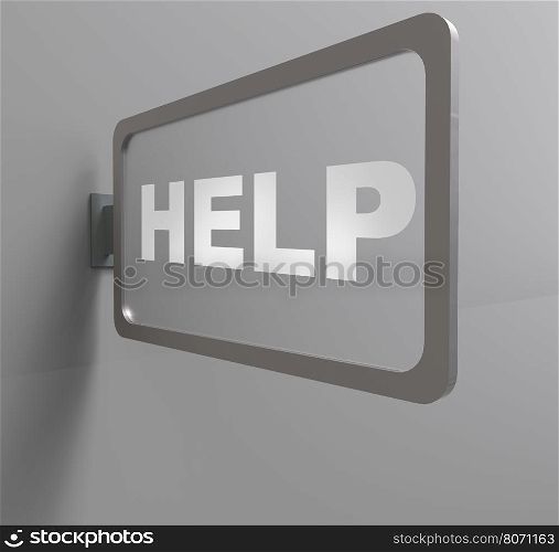 3d render of word help on billboard over gray background