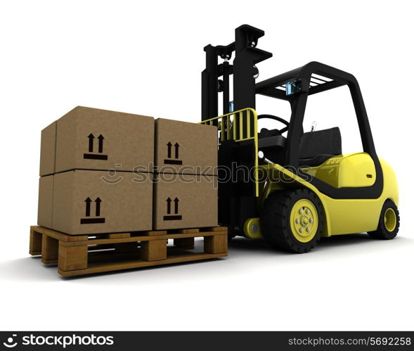 3D Render of Yellow Fork Lift Truck Isolated on White